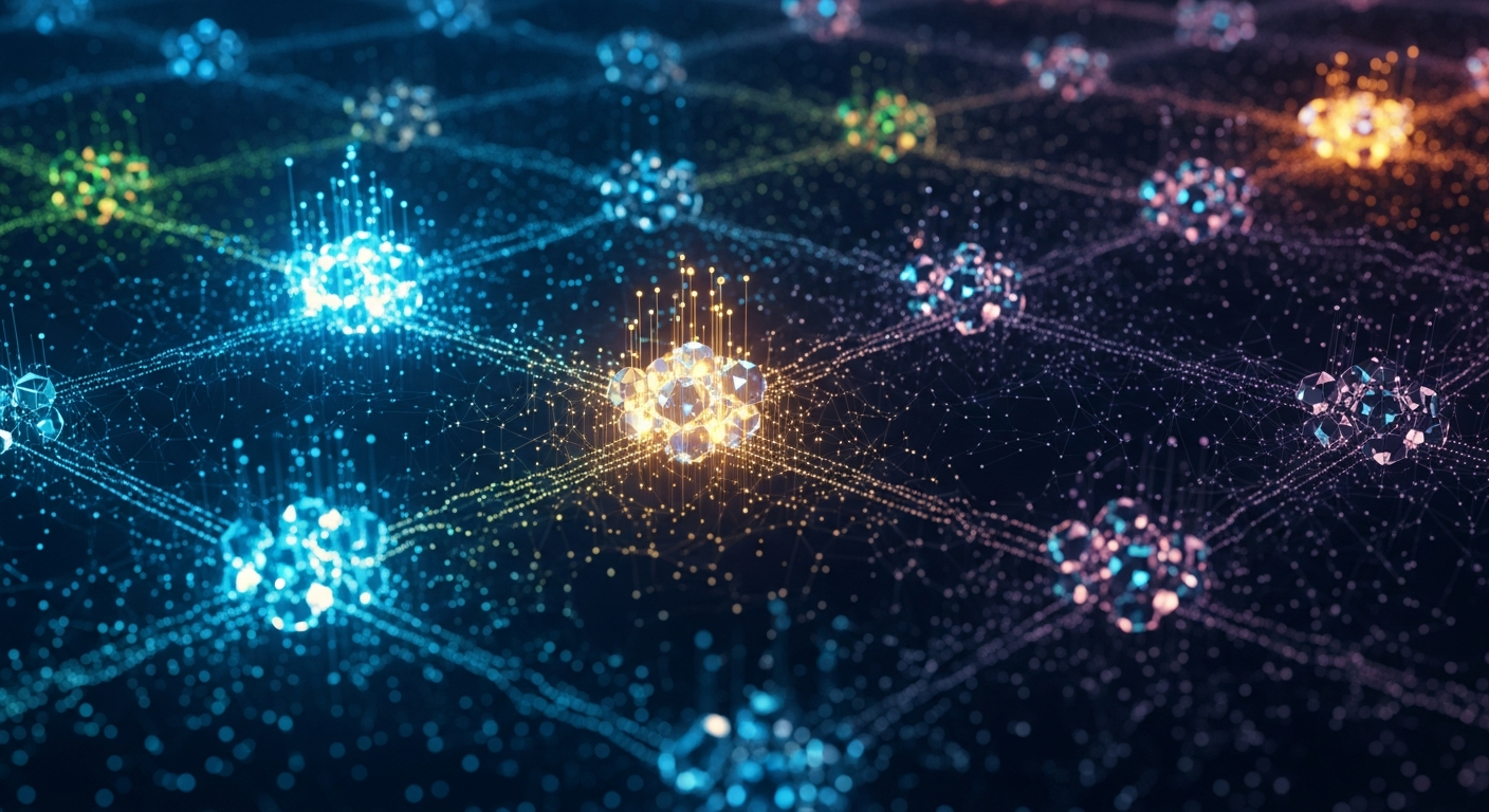Abstract visualization of disconnected AI agents with a small coordinated cluster